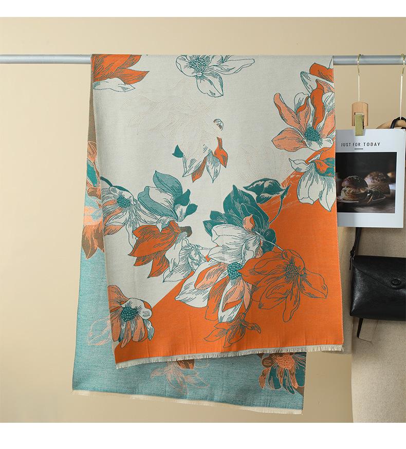 Double-Sided Women's Winter Ink Painting Snood: Imitation Cashmere Scarf for Air-Conditioned Rooms.
