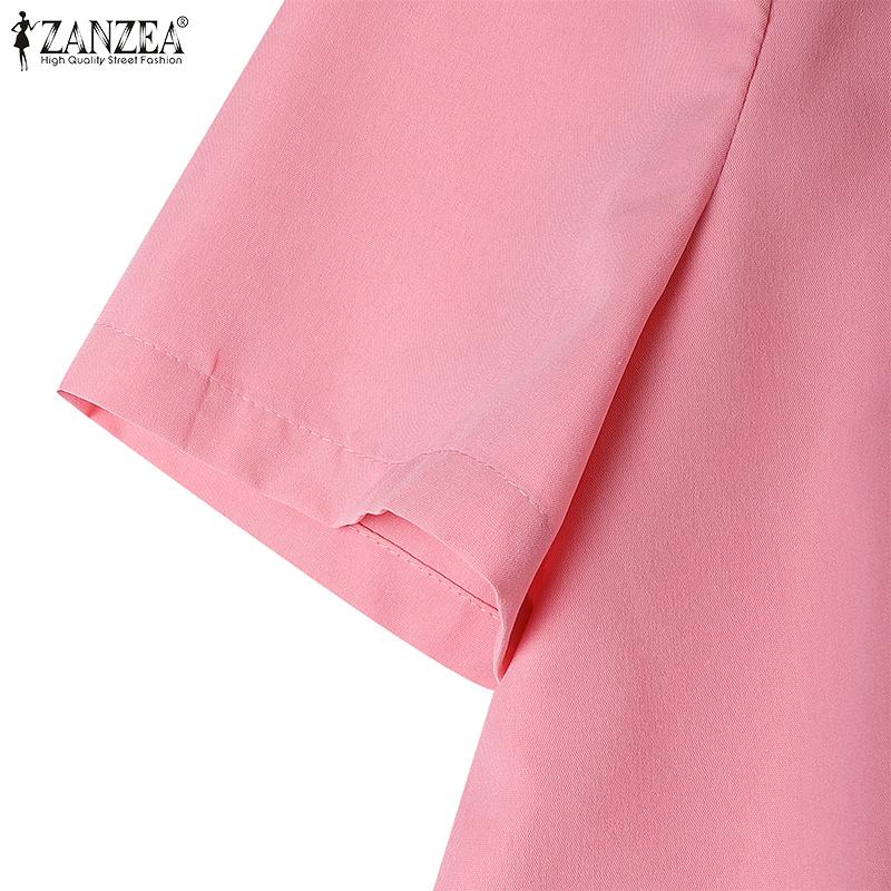 ZANZEA Women Casual V-Neck Summer Short Sleeve Print Dress