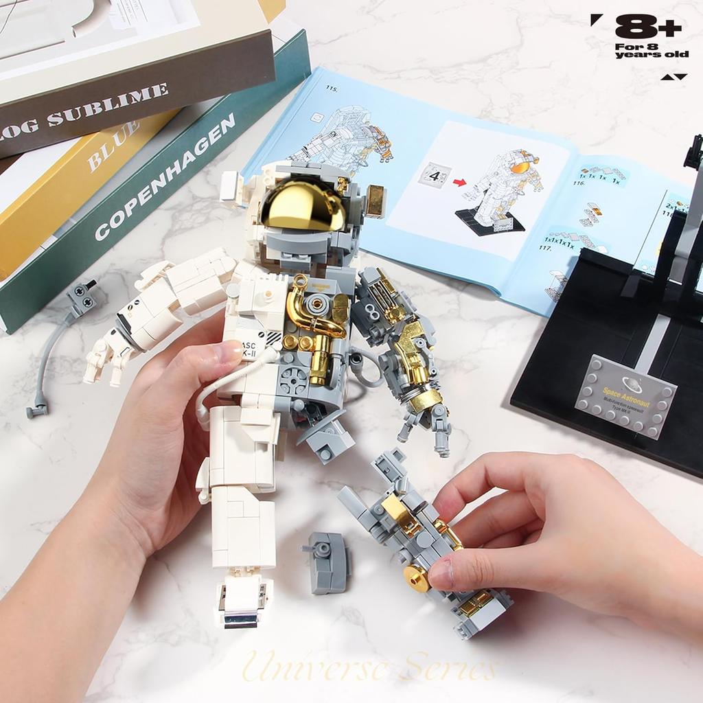 Space Astronaut Building Block for Boy 12+, Astronaut Building Block Set Flexible Space Explorer Toy with Display Stand, Cool Spaceman Building Set