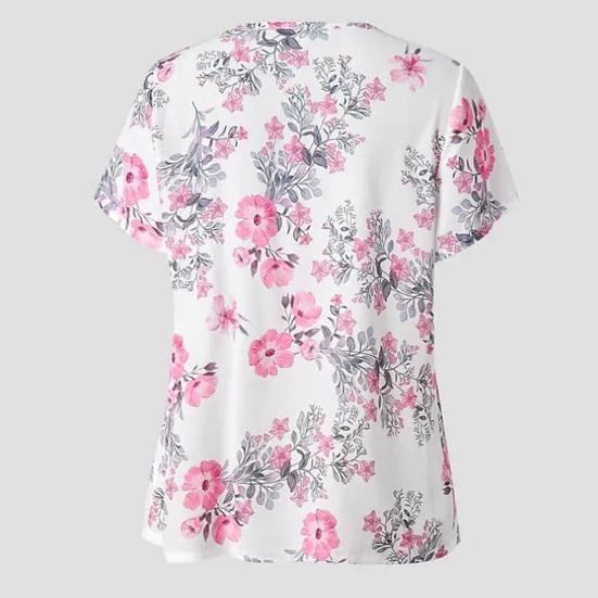 Women Shirt Casual Round Neck Short Sleeve Bohemian Style Printing Oversized