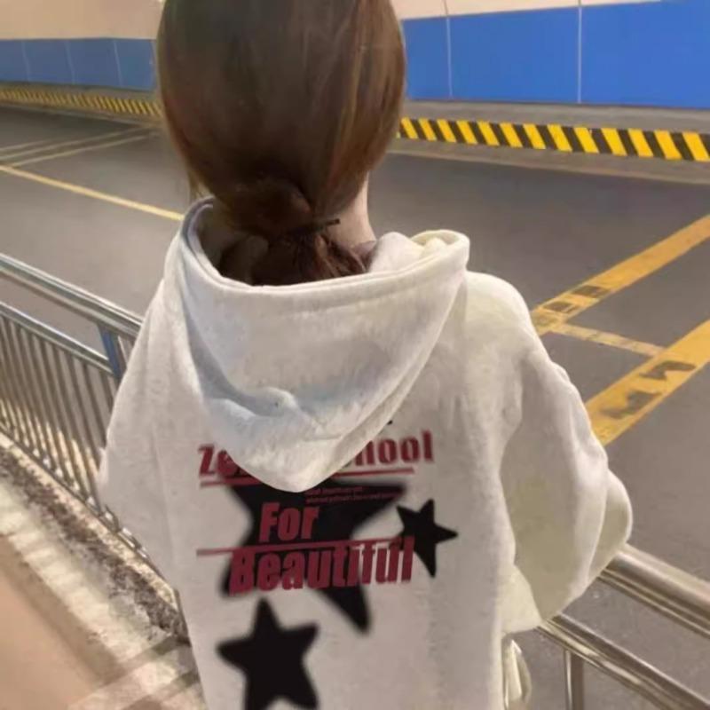 Autumn Winter Women's Vintage Printing Pullovers Ladies Harajuku Y2K Pocket Casual Hoodies Female Hooded Top