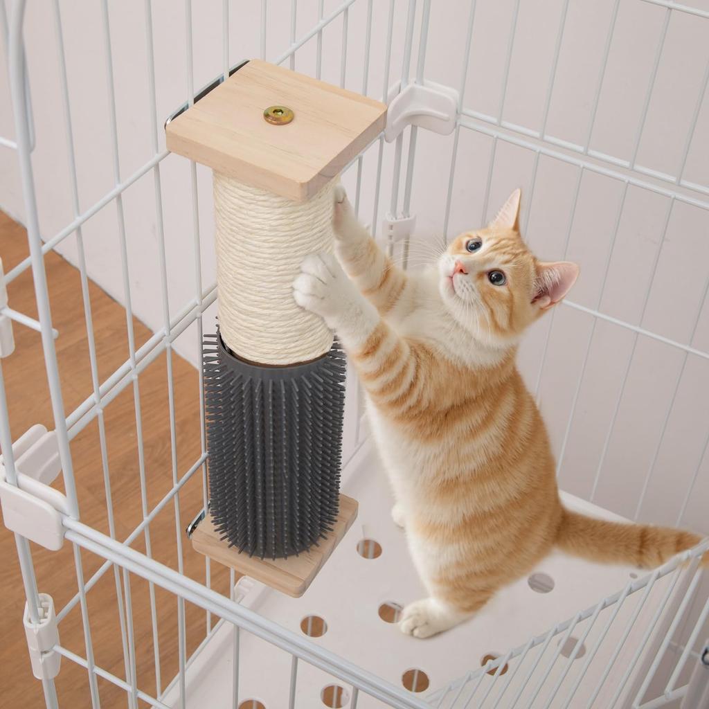 Shinyever Long Cat Scratching Post with Toy, Replaceable Pole, Wooden Cage Scratcher, Stress Relief, Includes Tools