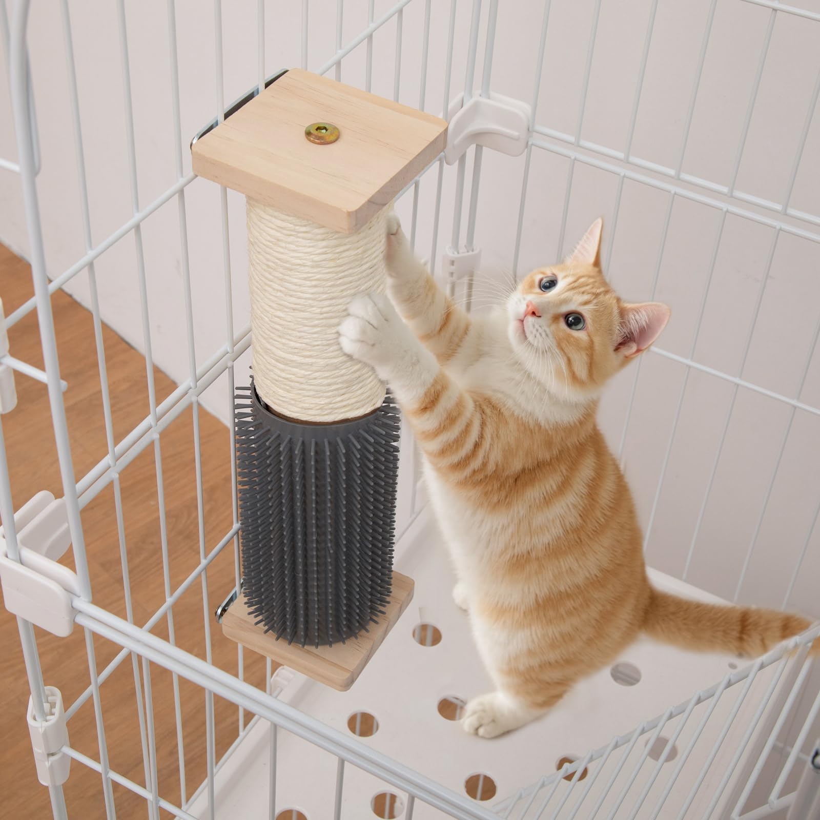 

Shinyever Long Cat Scratching Post with Toy, Replaceable Pole, Wooden Cage Scratcher, Stress Relief, Includes Tools