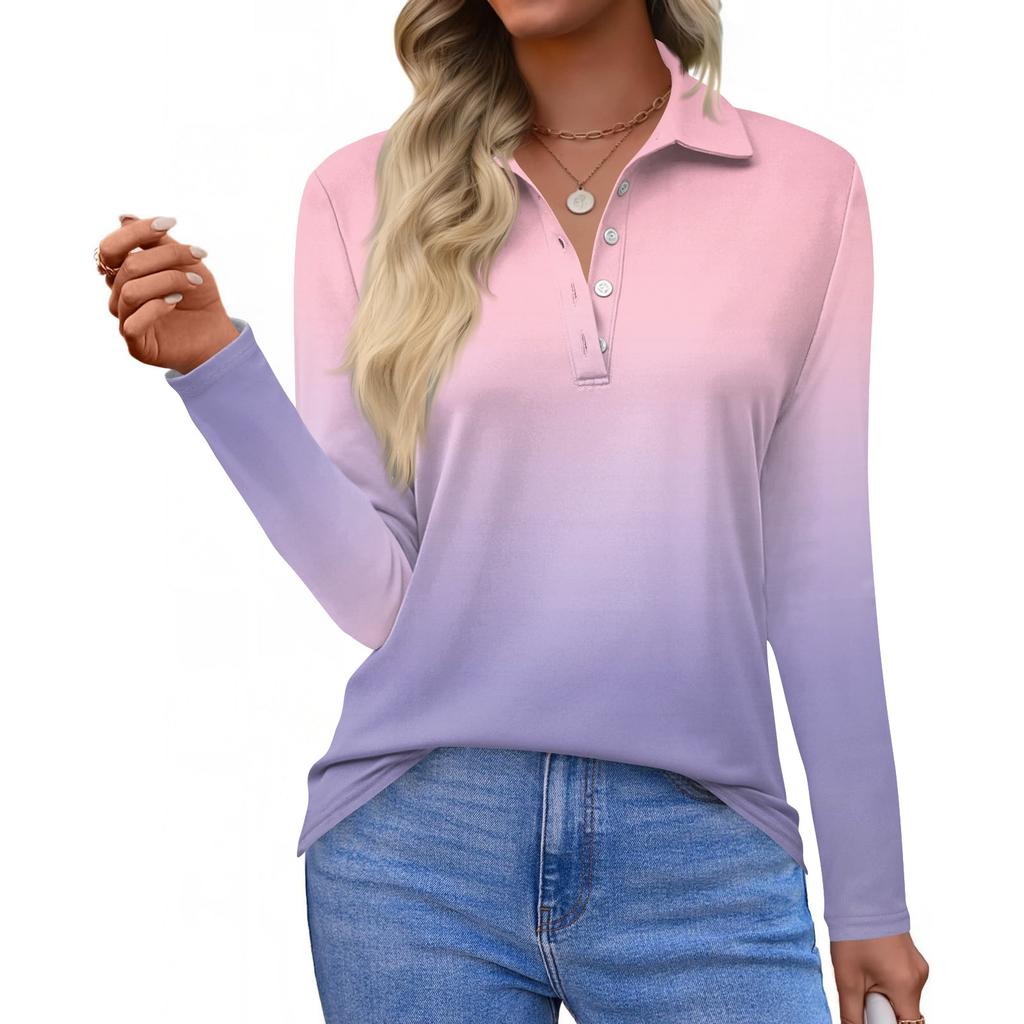 Women's Fashion Casual Lapel Short Long Sleeve Print Shirt Women's Button Up Tops