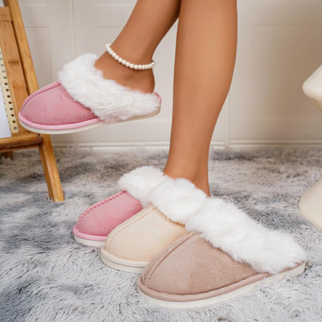 Closed Toe Warm Cotton Slippers Women Faux Fur Thicken Plush Winter Home Shoes Woman Lightweight Casual Indoor Slides Female