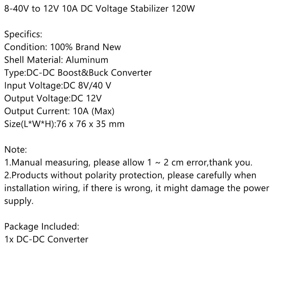 8-40V to 12V 10A DC Voltage Stabilizer Car Power Supply Regulator Waterproof