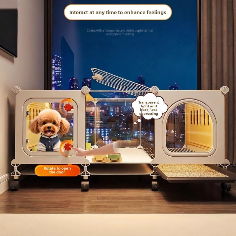 Einzimmer-Suite Hundekäfig Luxus Haustier-Villa mit Toilette Separater Bereich Teddy Hundehütte Premium Haustier-Residenzsystem Innen Zwinger