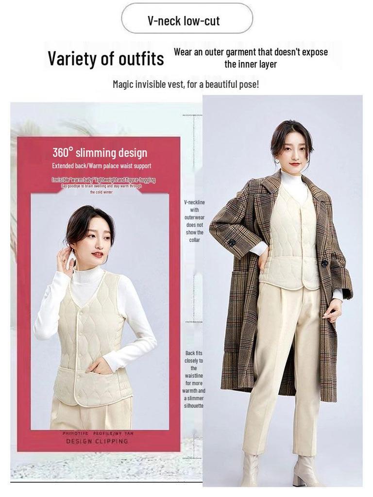 2025 Women's Autumn/Winter Sleeveless Down Vest - Short, Lambswool-Lined, Thickened, Plus Size, Slim Fit