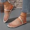 Fashion Summer Baotou Half-drag Women's Round Toe Deep Mouth Comfortable Fashion Versatile Hollow Mesh Beach Flat Shoes