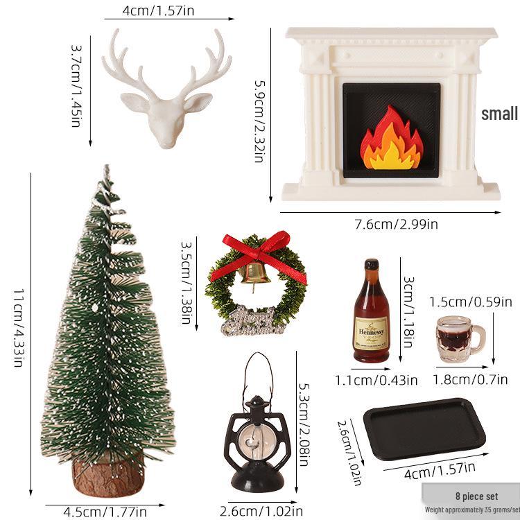 Mini Christmas Fireplace Scene with Tree & Reindeer for Dollhouse