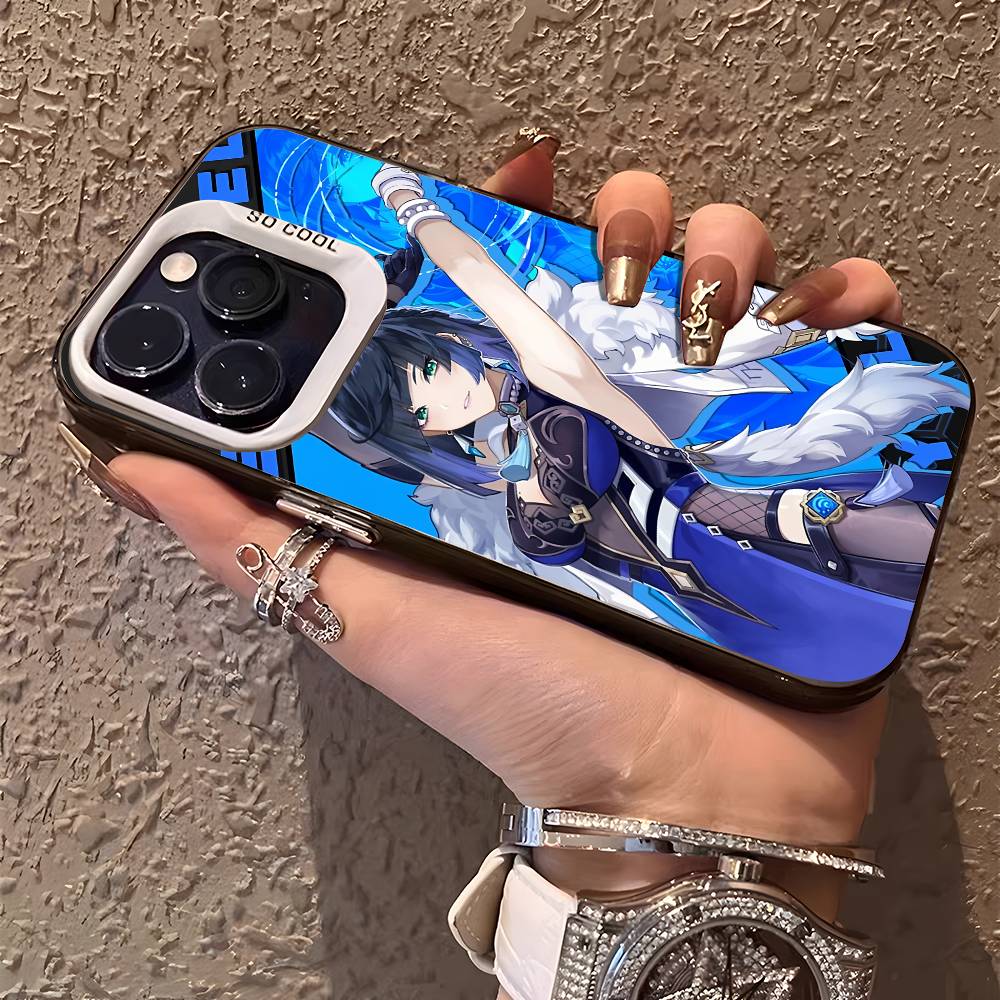 Yelan Genshin Impact Phone Case For IPhone 17 16 15 14 13 12 11 Plus Pro Max Multicolor Aurora Laser Shockproof Funda Cover
