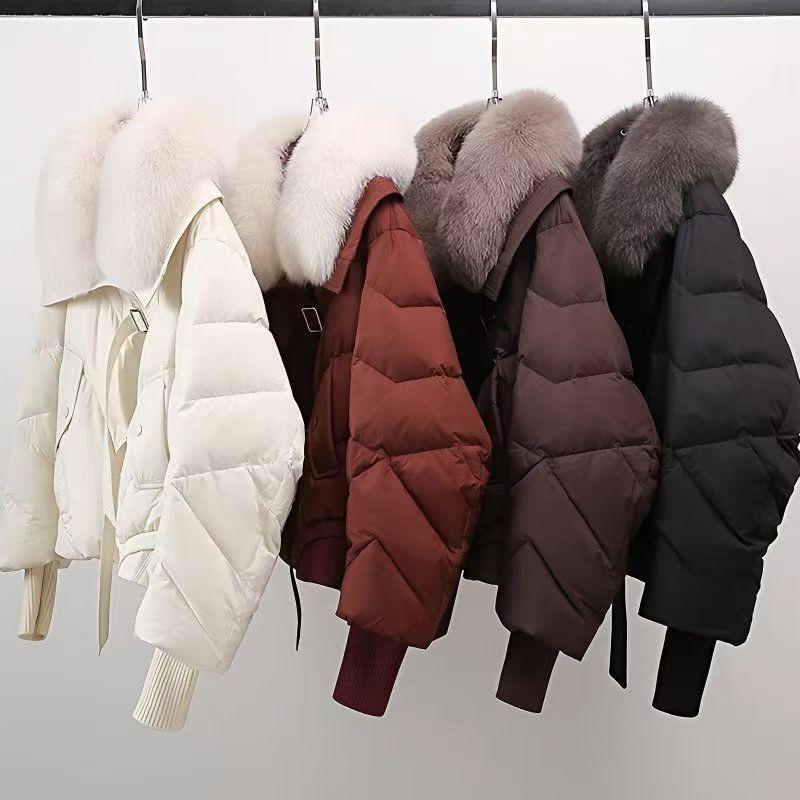 Zimní krátký vatovaný kabát Dámská móda Volná Zesílená Bavlněná bunda Nadměrný Límec z umělé kožešiny