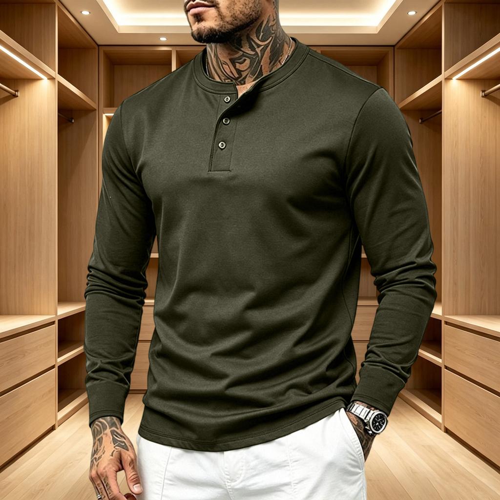 Men's Casual Long Sleeve Neck Slim Top for Gym Workout