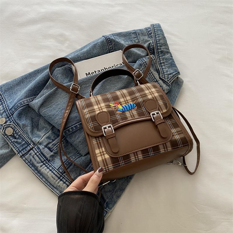 College style plaid backpack female autumn new dachshund dog student class handbag retro backpack