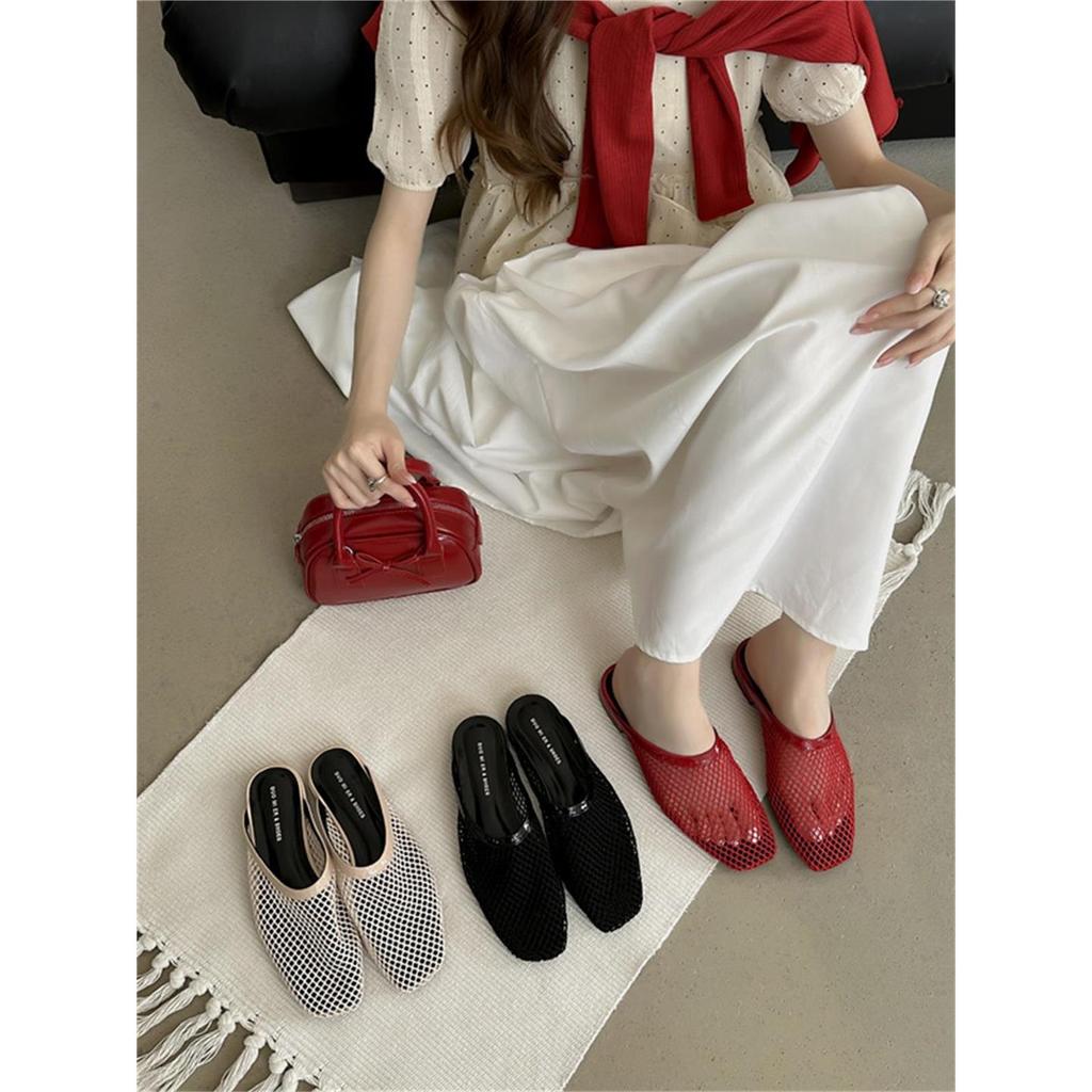 Fashion Shoes Fretwork Heels Ladies' Slippers Mules For Women 2025 Cover Toe Summer Flat Slides Scandals Fretwork Heels Slippers Women S