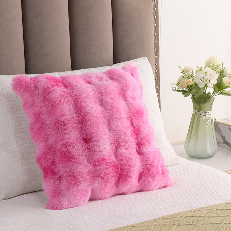 

Solid Color Faux Rabbit Fur Plush Cushion: Dual-Use Back Cushion for Sofa, Bedroom Bay Window, or Bedside with Bubble Fleece 40x40cm (Cover Only)