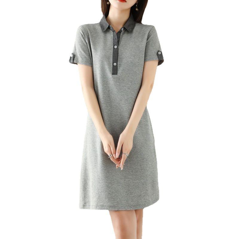 Damska sukienka polo letnia jednolita kolor wyszczuplająca średniej długości casualowa sportowa z kołnierzykiem