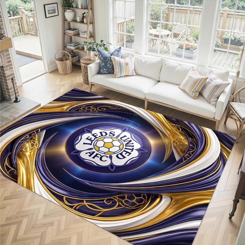 Leeds United Football Design Crystal Velvet Carpet Cozy Non?Slip Printed Rug For Bedroom Living Room Entrance