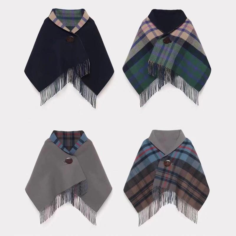 Womens Winter Plaid Shawl Scarf With Tassels Double-Sided Wool-Blend Wrap Warm Oversized Poncho Cold Weather