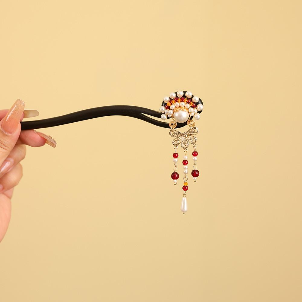 Red Wooden Hair Stick Tassel Hanfu Hairpin Classical New Chinese Style Hair Clip  Bridal