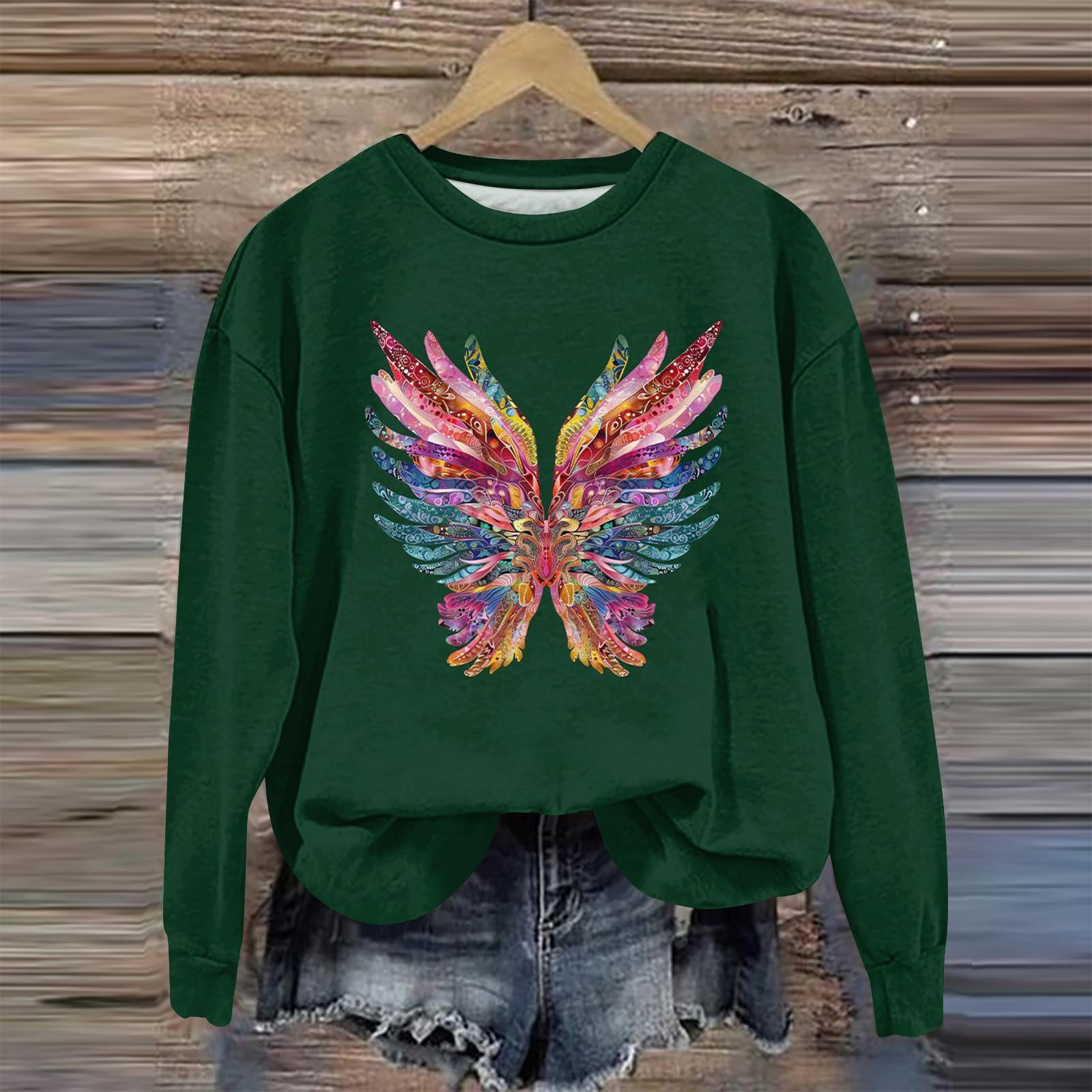 

Женская мода свободный повседневный карман с длинным рукавом толстовка с принтом свитшот L темно-зеленого