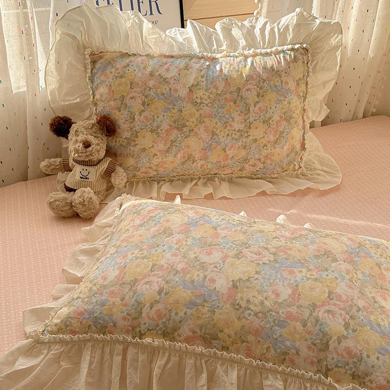 French Lace Bed Four-piece Set Pure Cotton Skin-friendly Comfortable Breathable Washed Bed Sheet Quilt Cover Pillowcase
