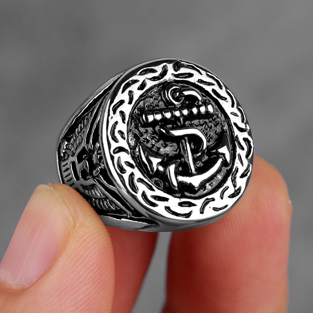 Stainless Steel Men Rings Anchor Navy Ocean Luxury Punk Rock Hip Hop for Biker Male Boyfriend Jewelry Creativity Gift Wholesale