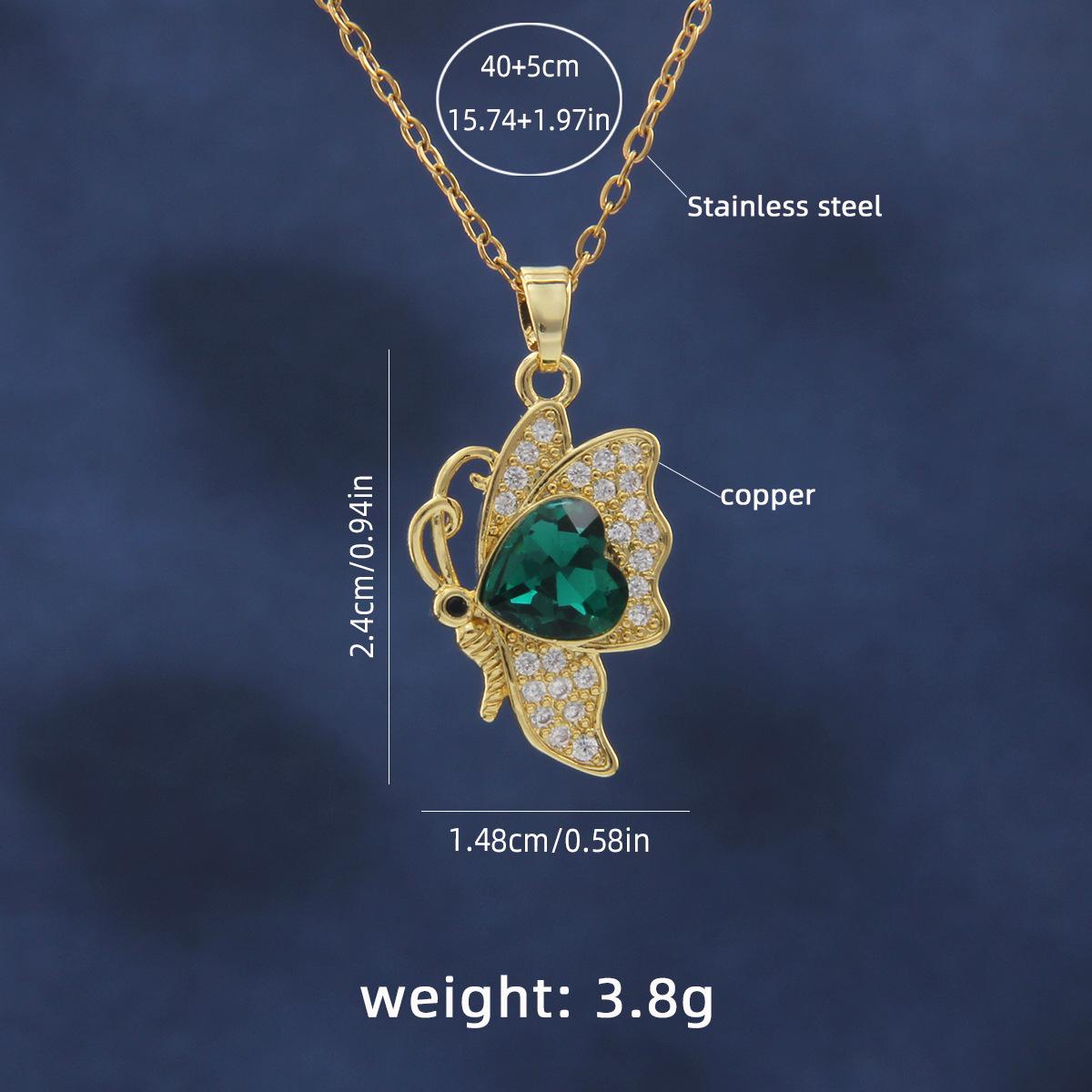 

Ожерелье из титановой стали с медной микроинкрустацией цирконом и бабочкой