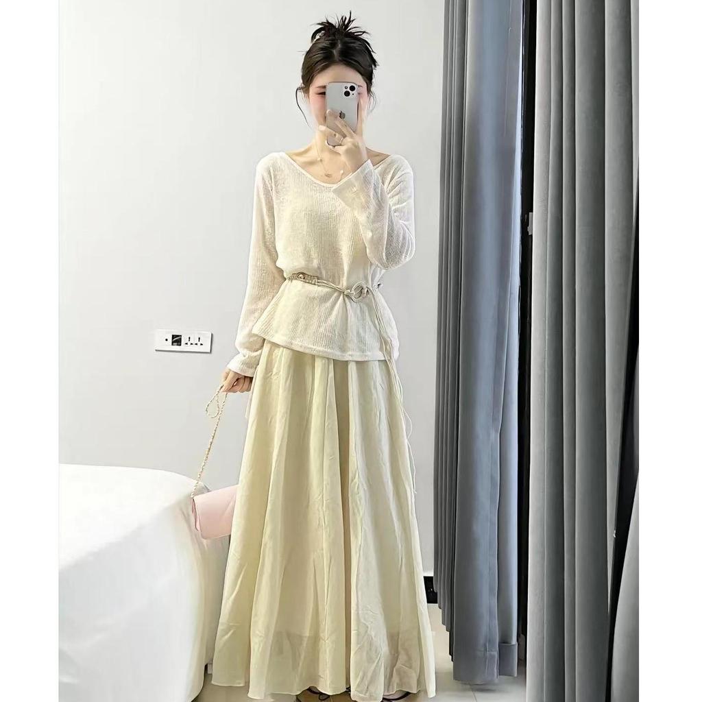 Chic Plus Size Spring/Summer Two-Piece: Loose Sun Protection Cover-Up & High Waist Skirt