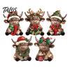 Indoor Holiday Scene Decorations 2/3Pcs Christmas Highland Cow Wooden Tabletop Sign, 2D Flat Yak Ornament Figurine with Garland Bow Hat, Festive