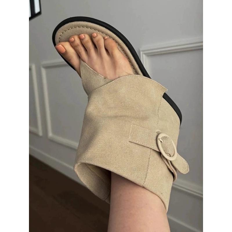 Mezzanine French Loose Sleeve Short Trousers Cool Boots 2025 Summer New Fashion Versatile Flat Sandals Women