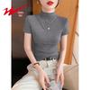 Women's Slim Fit Ribbed Mock Neck Short Sleeve T-Shirt