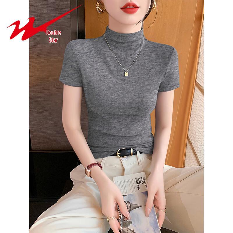 Women s Slim Fit Ribbed Mock Neck Short Sleeve T-Shirt XL