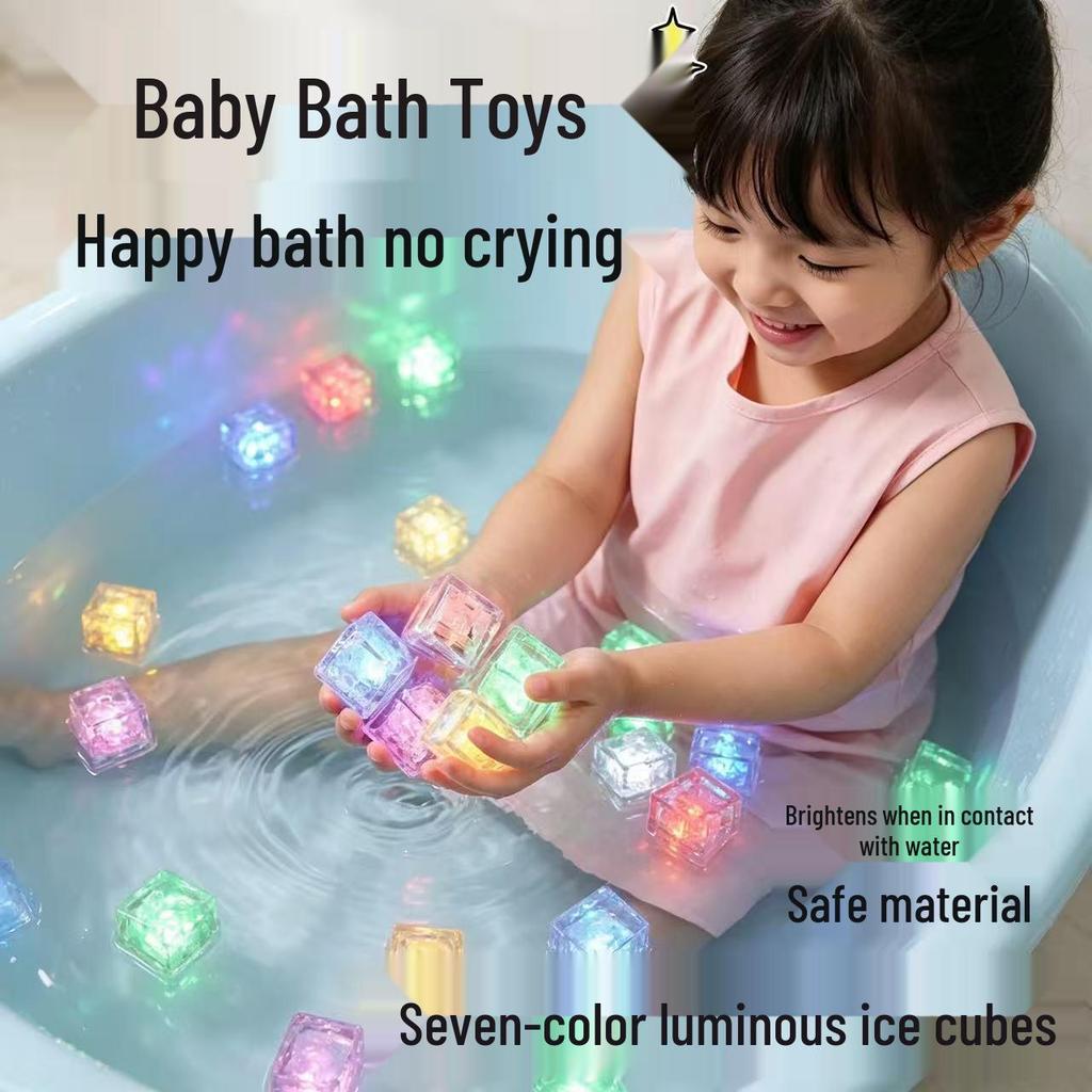 Cube de Glace Lumineux Coloré Jouet de Bain pour Bébé avec Magie Activée par l'Eau - Version Améliorée Sept Couleurs