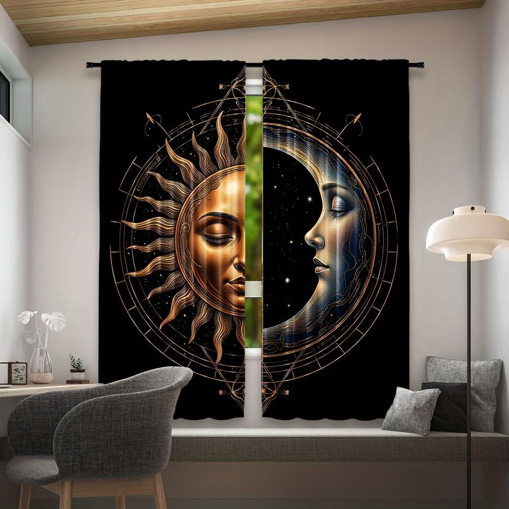 2Pcs Polyester Bohemian Sun Moon Printing Window Curtains Birthday Party Decoration Backdrop Drapes for Living Room
