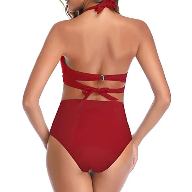 Sexy Zweiteiler Hohe Taille Bikini Sets Neckholder Einfarbig Retro Raffung Gedruckt Badeanzug Brasilianische Bademode Damen 2026 Badeanzüge