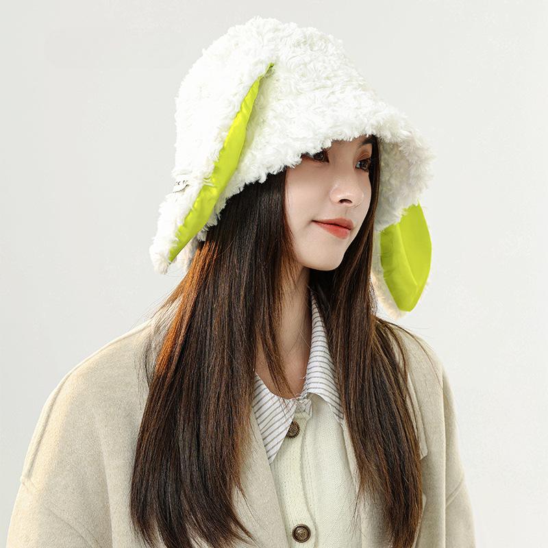 Sorgfältig ausgewählte koreanische Version von niedlichen und süßen Hasenhüten, um warm zu halten und gehorsame Hasenohren, lange Ohren, Plüsch-Fischerhüte, Damen-Becken