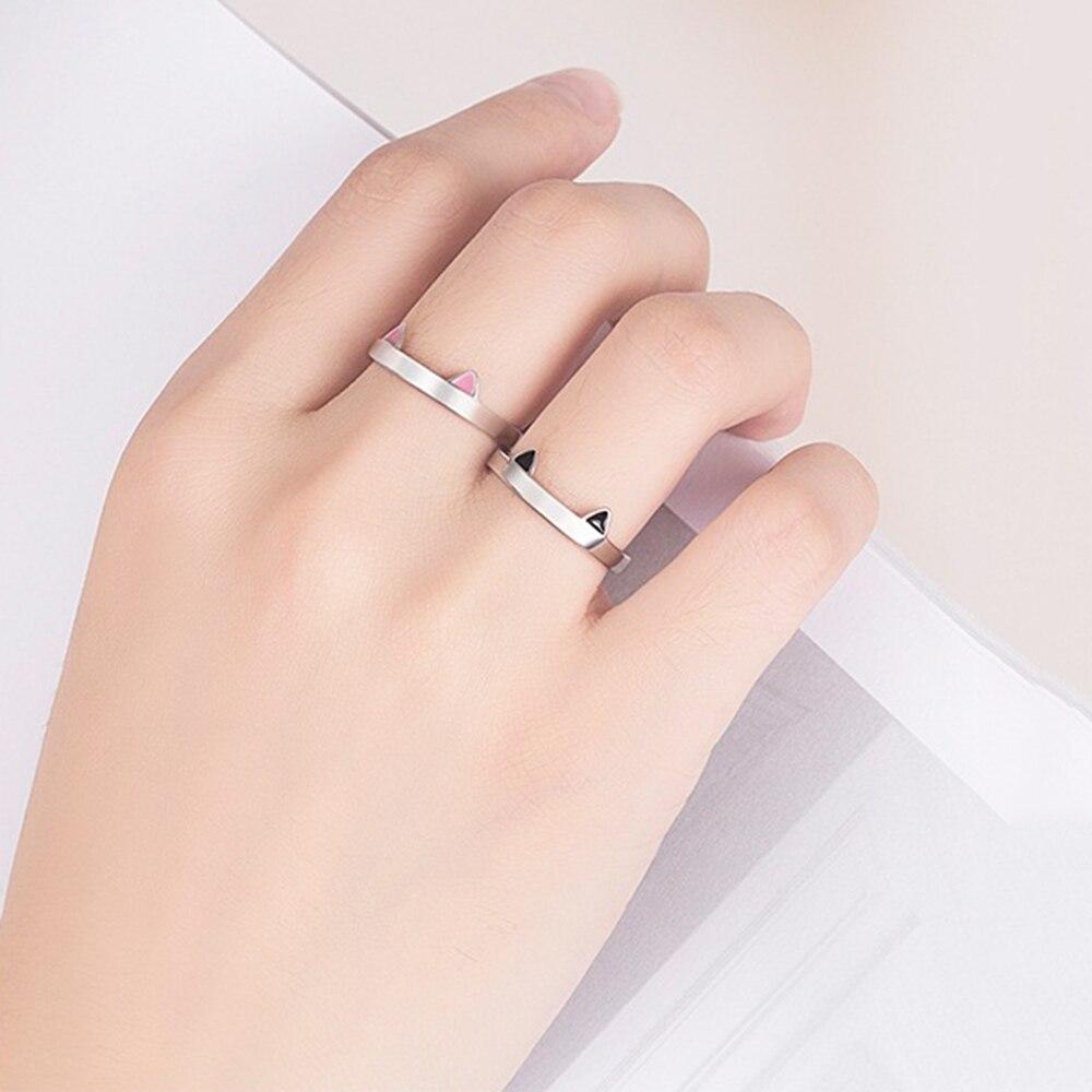 New 925 Sterling Silver Women Ring Fashion Cute Pet Pink Cat Ear Paw Adjustable Rings Jewelry Anniversary Gift