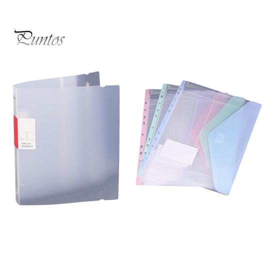 File Pockets 11 Hole Expandable Binder Folders for 2/3/4 Ring Document Pouch, Plastic Envelopes Macaron Color Bags Pocket with Snap Button &