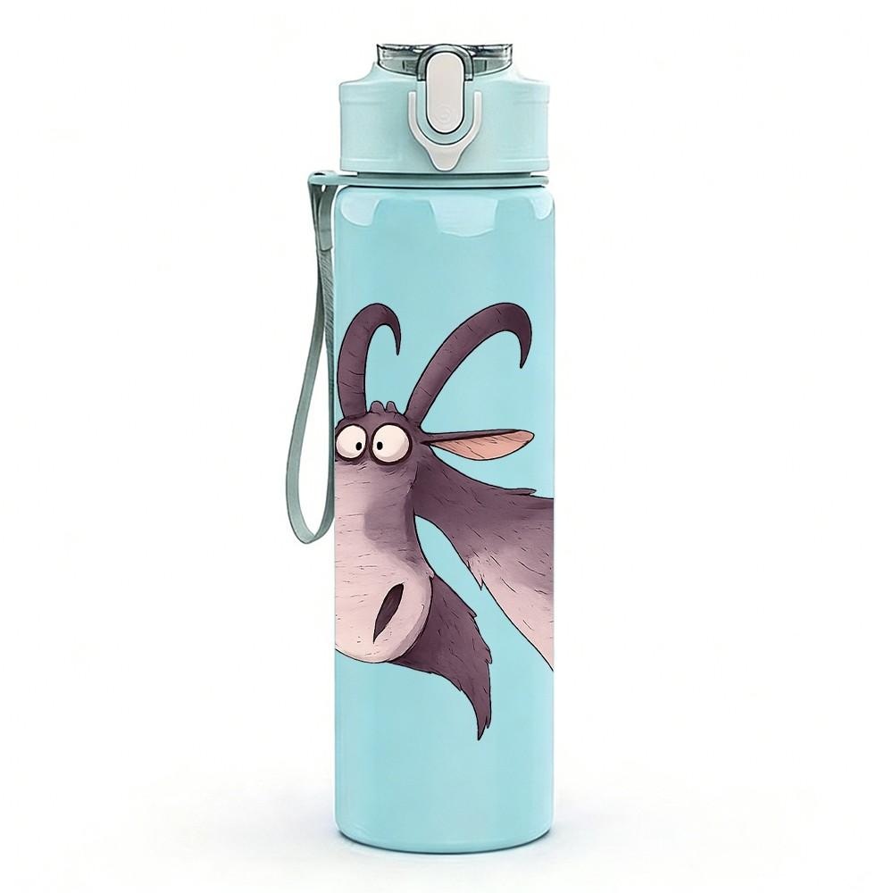 1PC Cute Goat Cartoon 750ml Color Plastic Sports Water Bottle Leakproof Flip Straw Lid Suitable for Sports Office Home Use