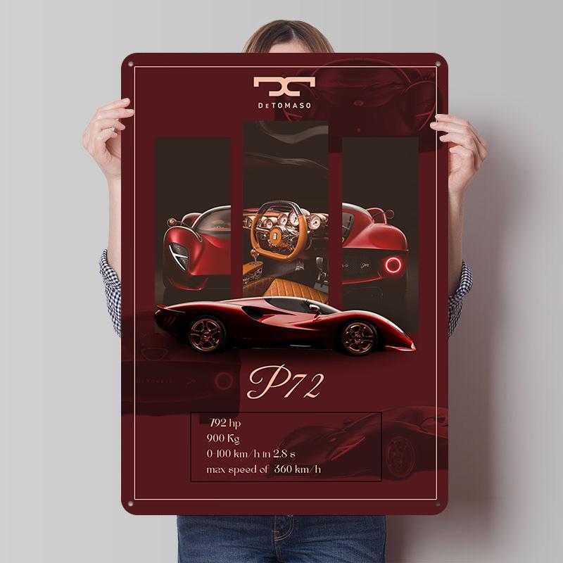 

De Tomaso P72 Car Tin Plaque Poster Customized Wall Art Retro Vintage Metal Signs for Room Decoration Bedroom Decorations Decor 7.9x11.8In(20x30cm)