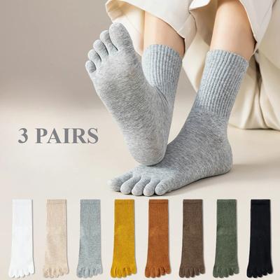 3 Pares Calcetines de Cinco Dedos Mujer Otoño Primavera Tubo Medio Calcetines Deportivos con Dedos Separados Calcetines de Algodón de Alta Calidad