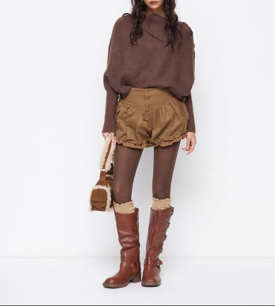 Shorts de Burbuja con Cordones y Volantes de Encaje de Cintura Alta para Mujeres Europeas y Americanas