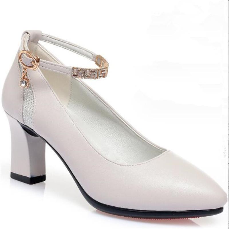 Fashion Ankle Strap High Heels Women's Pumps Fashion Rhinestone Thick Heel Women Office Party Wedding Shoes Woman Shallow Mouth Shoes