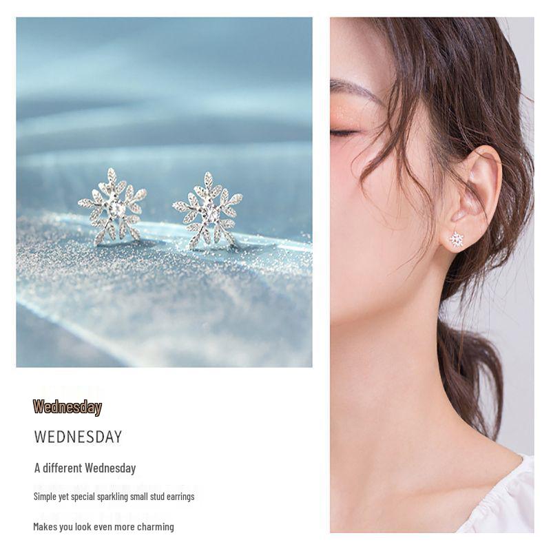 S925 Silber Schneeflocken Ohrring Set: Elegantes einwöchiges Geschenk für Freundin