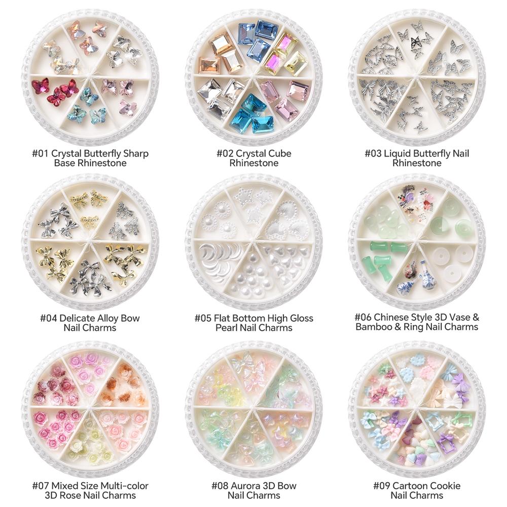 1Box Mixed 3D Nail Charms Resin Bowknot Leaf Pearl Nail Art Decorations DIY Manicure Tools Parts Nail Accessories Boxed