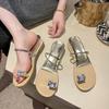 Rhinestone sandals toe pigeon eggs 2025 new word with casual female Internet celebrity slope heel beach slippers female