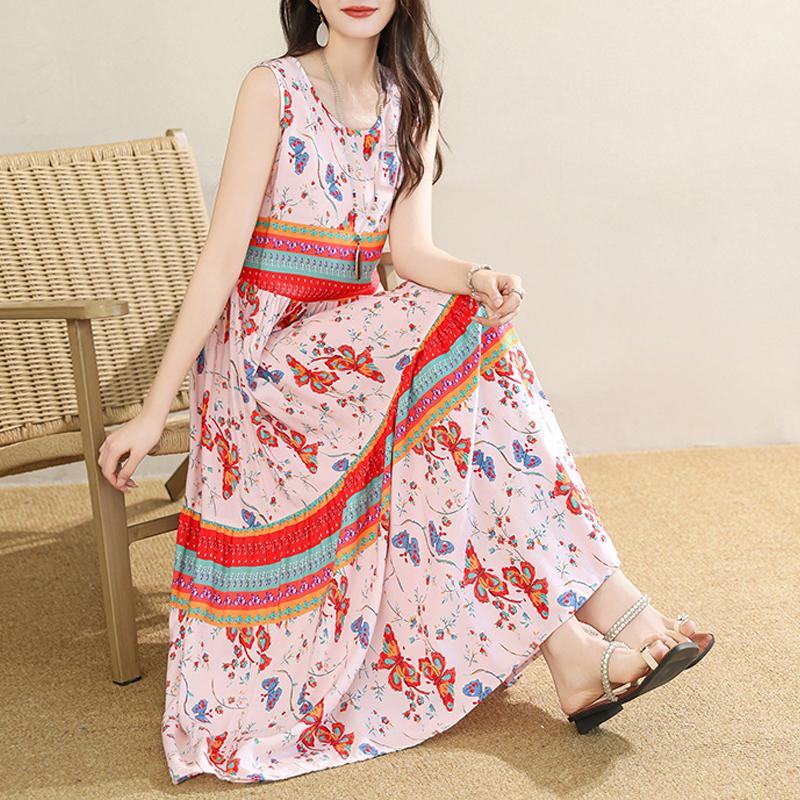 Women's Plus Size Floral Print Sleeveless Maxi Dress, Casual Loose Summer Long Dress (XL-5XL)