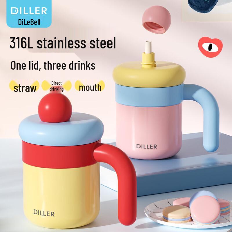 Diller 500ml 316L Stainless Steel Insulated Tumbler with Handle and Straw