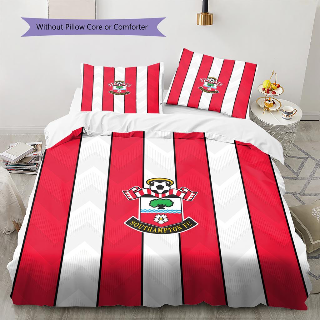 Southampton F.C Vzorovaná Sada Povlečení Prošívaná Přikrývka Domácí Dekorace Dárek (1 * povlak na peřinu + 2 * povlak na polštář bez jádra)